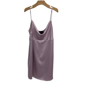 Satin Cowl Neck Spaghetti Strap Mini Dress Lilac Purple slip lingerie style